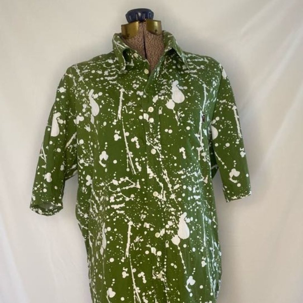 BAPE (Bathing Ape) Button Down Shirt XL Splatter Green